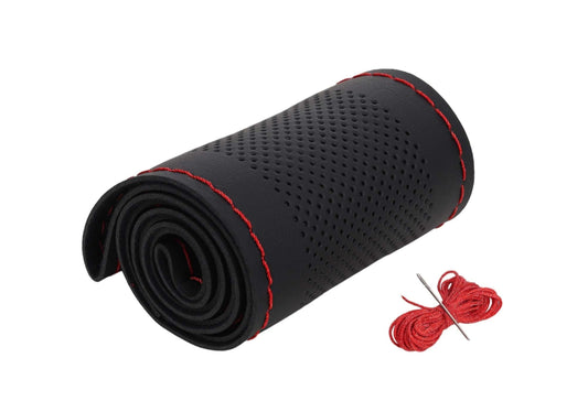 Universal Car Steering Wheel Cover – Premium Fit for All Cars in India[Black with Red Thread]